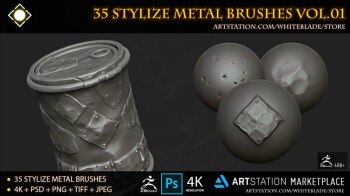 35 个风格化金属画笔和 4K Alpha Vol.01 – ZBrush 4R8+