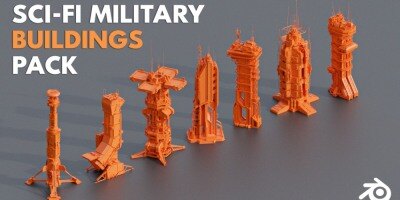 科幻建筑：未来派军事建筑3D资产 Sci-Fi Futuristic Military Buildings Pack