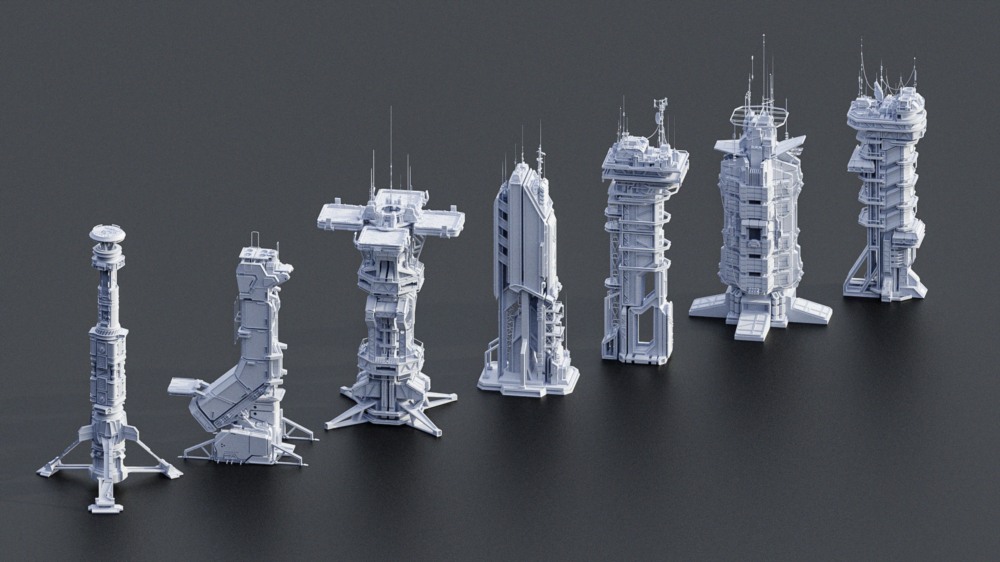 科幻建筑：未来派军事建筑3D资产 Sci-Fi Futuristic Military Buildings Pack