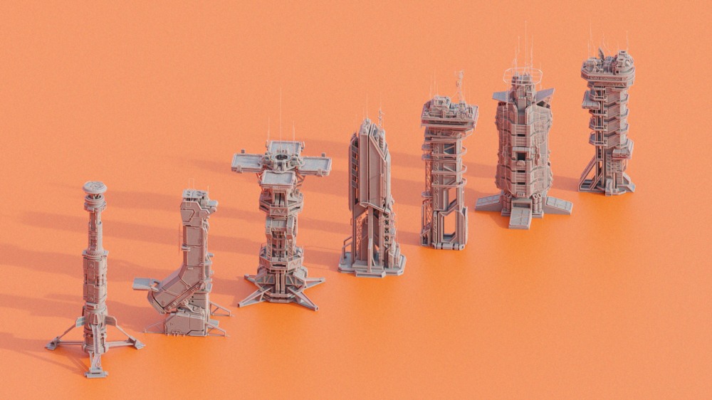 科幻建筑：未来派军事建筑3D资产 Sci-Fi Futuristic Military Buildings Pack