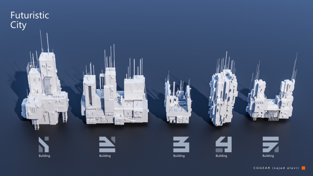 未来科幻城市建筑套件 3D 模型 Futuristic City Building Pack Vol 3