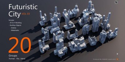 未来科幻城市建筑套件 3D 模型 Futuristic City Building Pack Vol 3