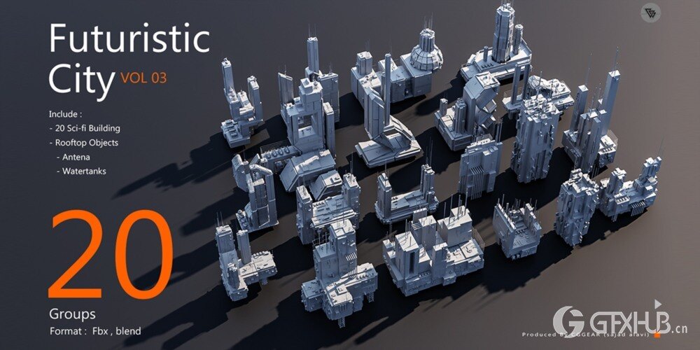 未来科幻城市建筑套件 3D 模型 Futuristic City Building Pack Vol 3