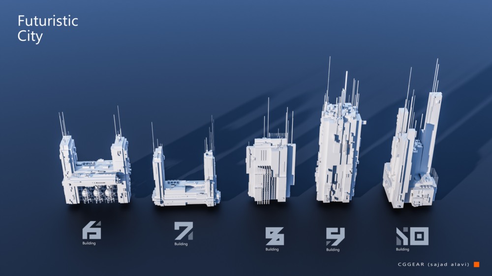 未来科幻城市建筑套件 3D 模型 Futuristic City Building Pack Vol 3