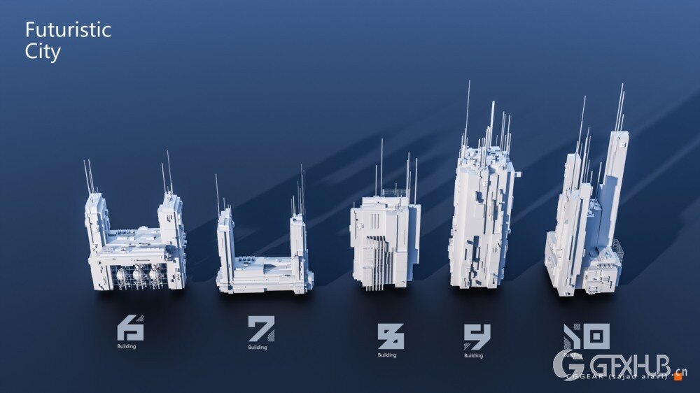 未来科幻城市建筑套件 3D 模型 Futuristic City Building Pack Vol 3