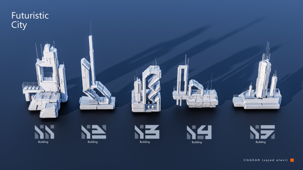 未来科幻城市建筑套件 3D 模型 Futuristic City Building Pack Vol 3