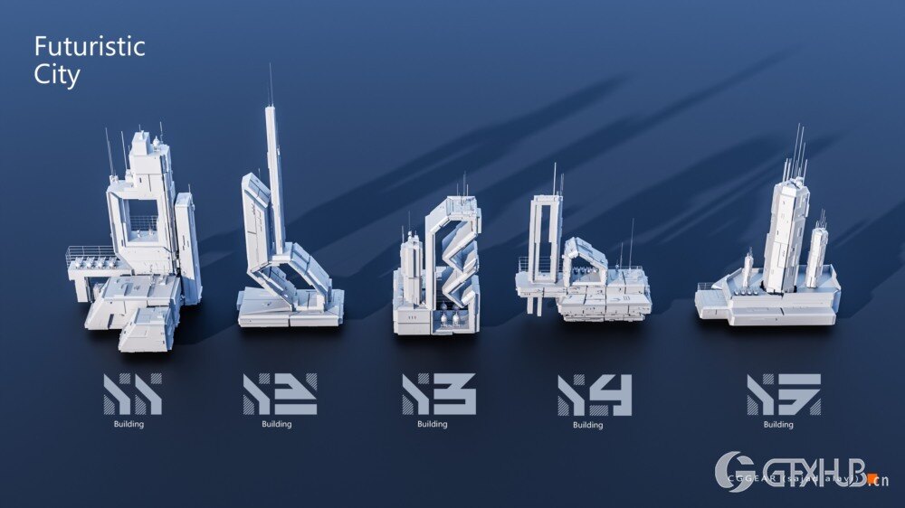 未来科幻城市建筑套件 3D 模型 Futuristic City Building Pack Vol 3