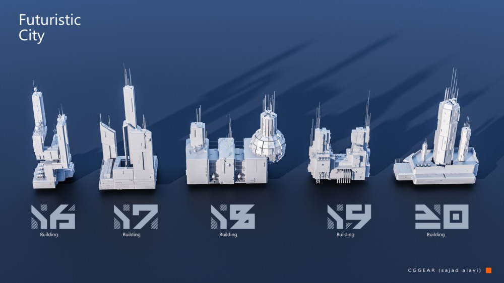 未来科幻城市建筑套件 3D 模型 Futuristic City Building Pack Vol 3