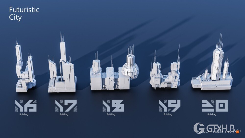 未来科幻城市建筑套件 3D 模型 Futuristic City Building Pack Vol 3