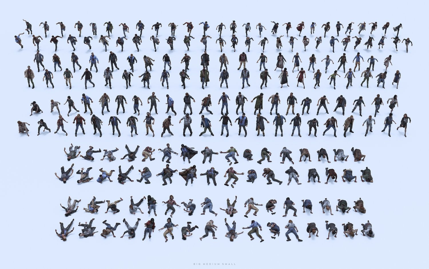 丧尸感染人群人物角色3D模型资产 Big Medium Small - Infected（Blender/FBX/OBJ/UE5格式）