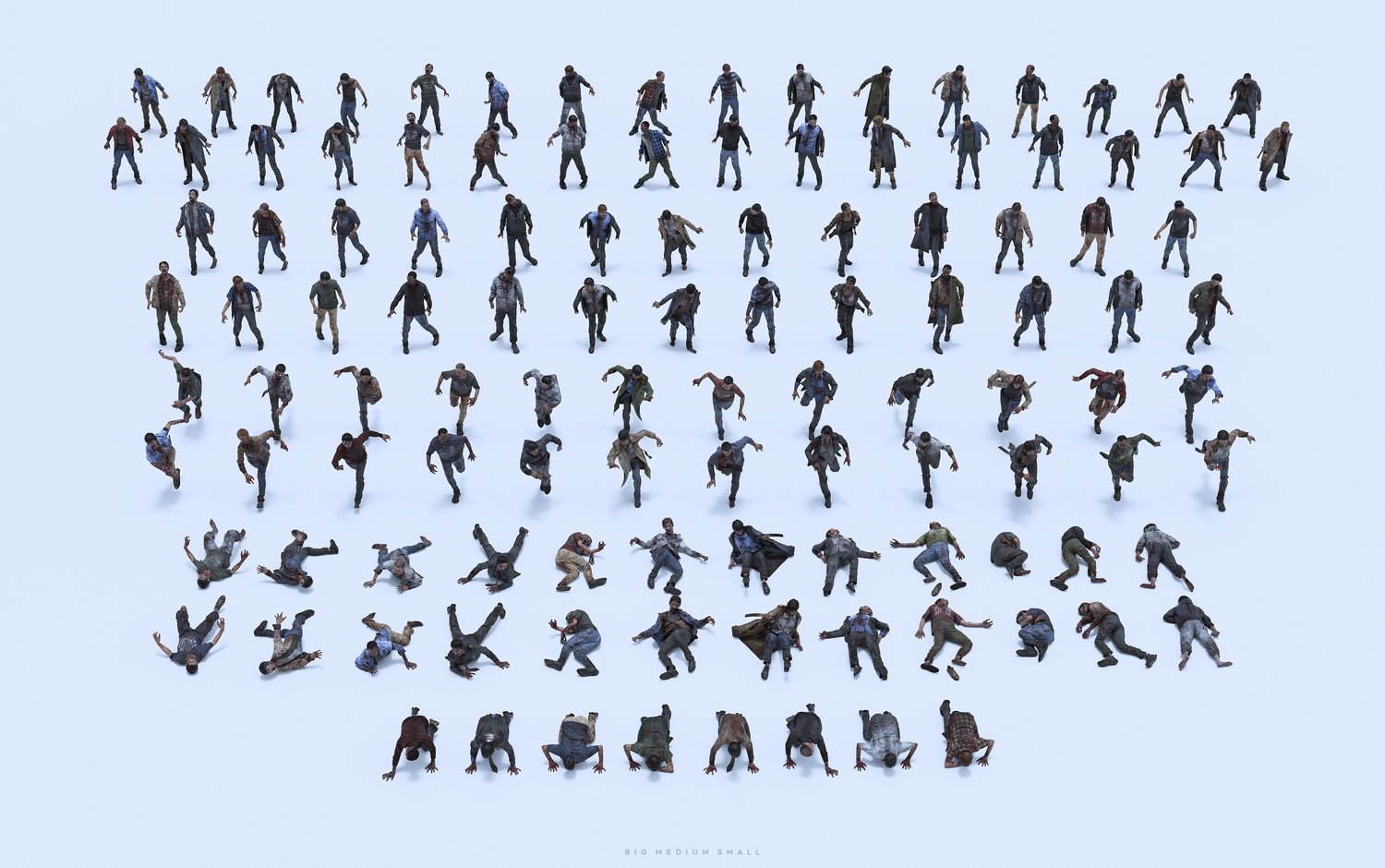 丧尸感染人群人物角色3D模型资产 Big Medium Small - Infected（Blender/FBX/OBJ/UE5格式）