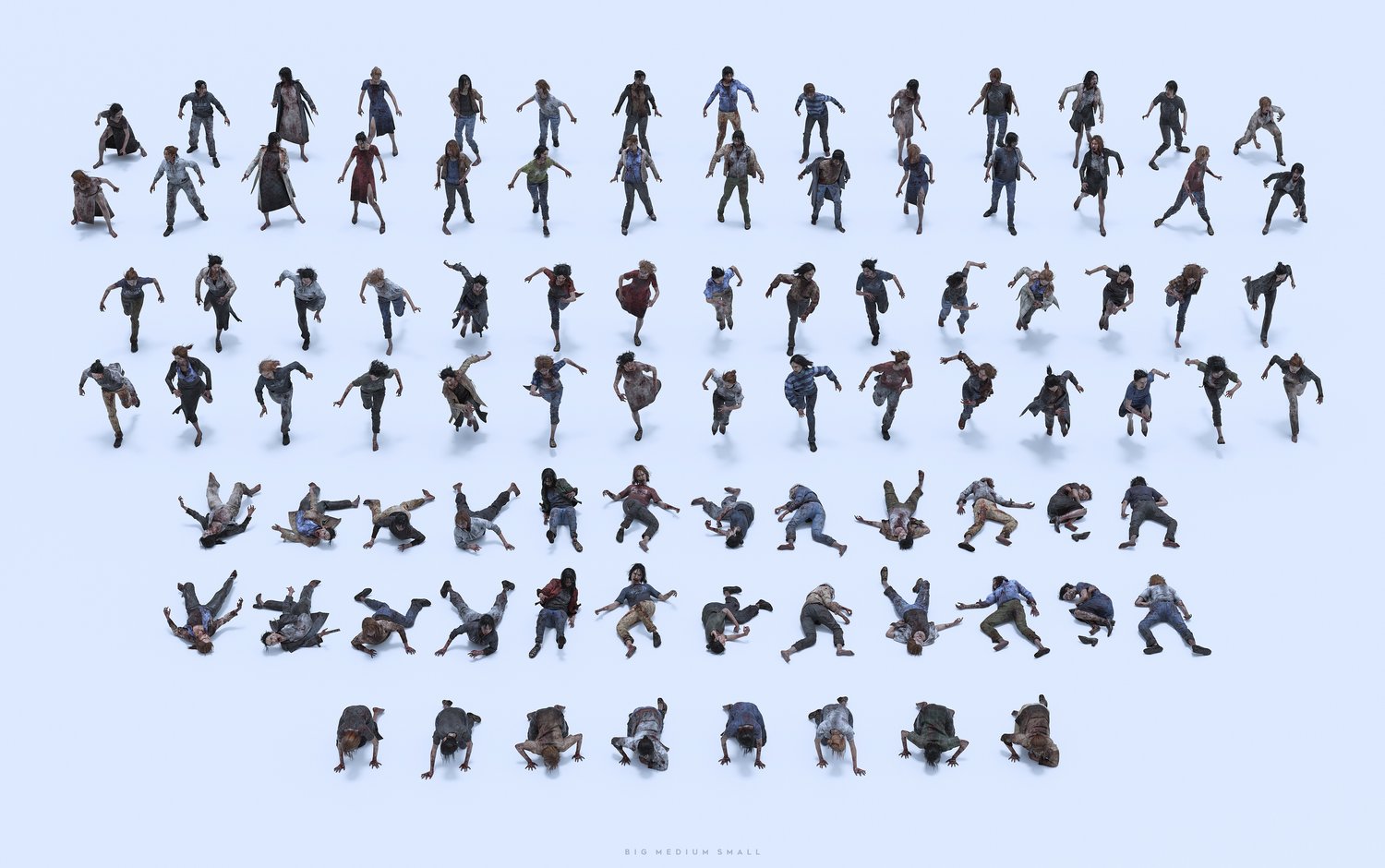 丧尸感染人群人物角色3D模型资产 Big Medium Small - Infected（Blender/FBX/OBJ/UE5格式）