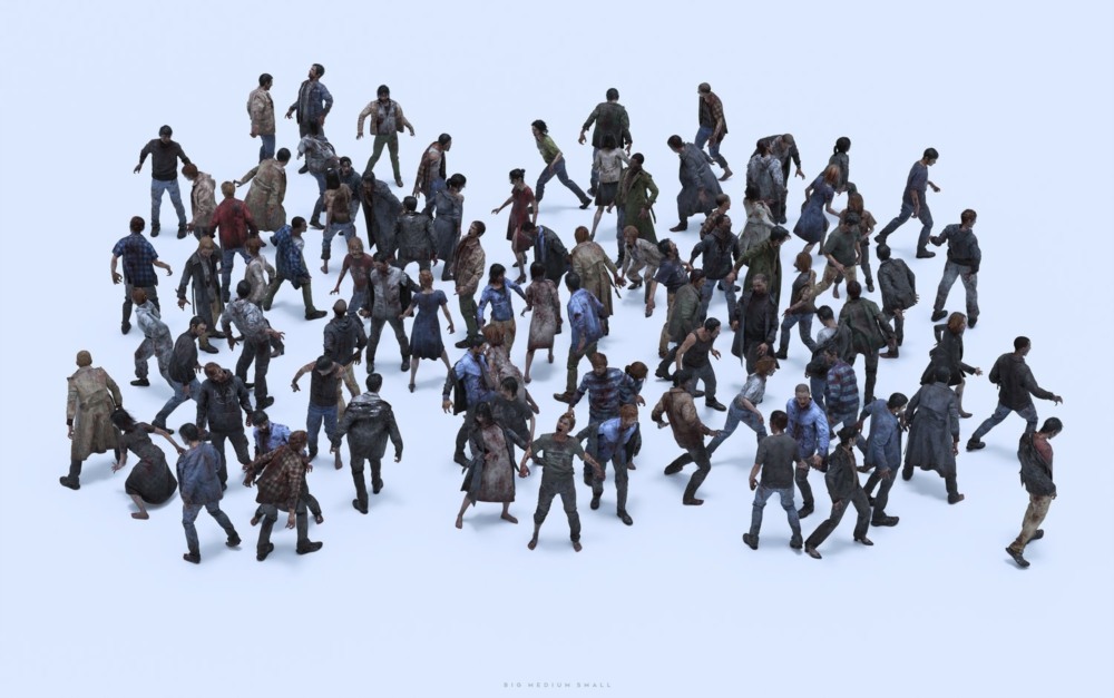丧尸感染人群人物角色3D模型资产 Big Medium Small - Infected（Blender/FBX/OBJ/UE5格式）
