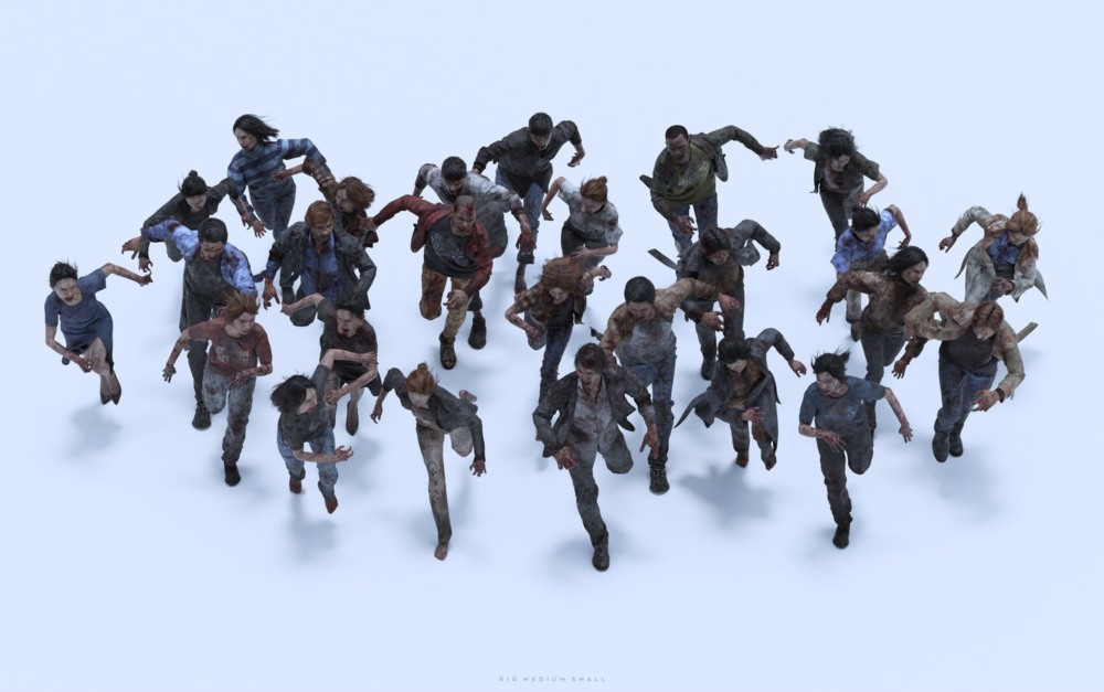 丧尸感染人群人物角色3D模型资产 Big Medium Small - Infected（Blender/FBX/OBJ/UE5格式）
