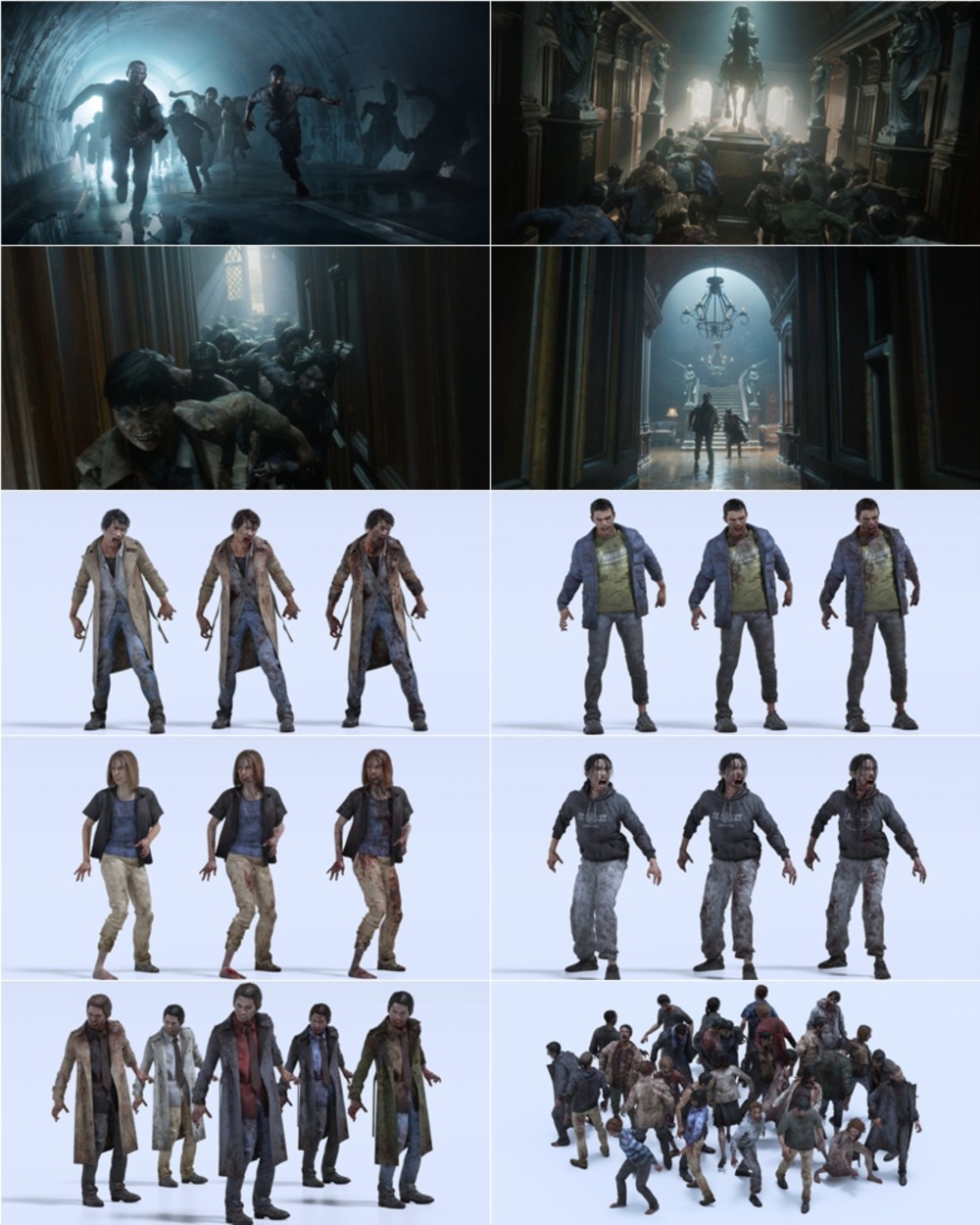丧尸感染人群人物角色3D模型资产 Big Medium Small - Infected（Blender/FBX/OBJ/UE5格式）