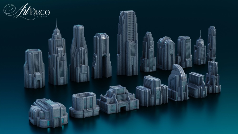未来城市建筑3D模型资产 Art Deco – City Kitbash (Blender/FBX/OBJ格式)