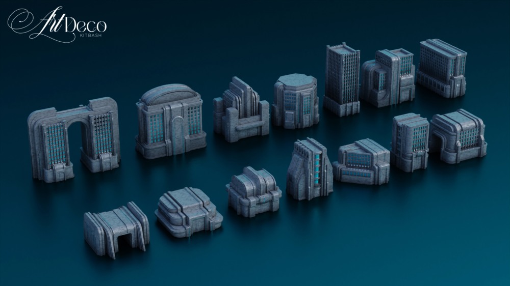 未来城市建筑3D模型资产 Art Deco – City Kitbash (Blender/FBX/OBJ格式)