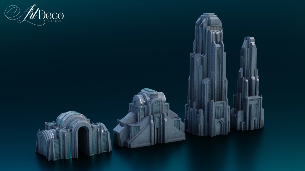 未来城市建筑3D模型资产 Art Deco – City Kitbash (Blender/FBX/OBJ格式)