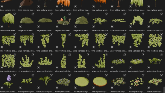 Blender 低多边形卡通自然植物花朵树木冰川 3D 模型资产预设