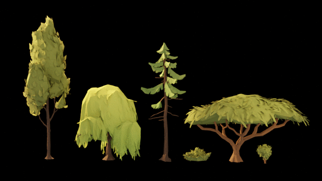 Blender 低多边形卡通自然植物花朵树木冰川 3D 模型资产预设