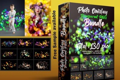 130 张PNG散景透明照片叠加素材 Mega Bundle Photo Overlays png