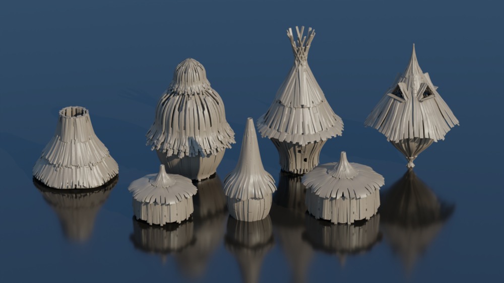 梦幻木制村舍 3D 模型 （BlenderFBX格式）Fantasy Village Huts