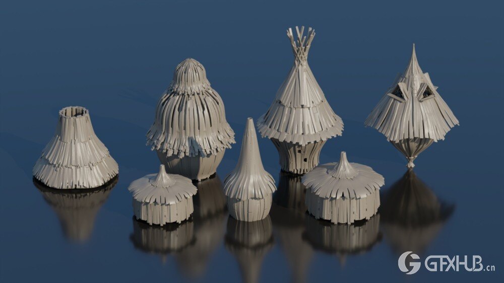 梦幻木制村舍 3D 模型 （BlenderFBX格式）Fantasy Village Huts