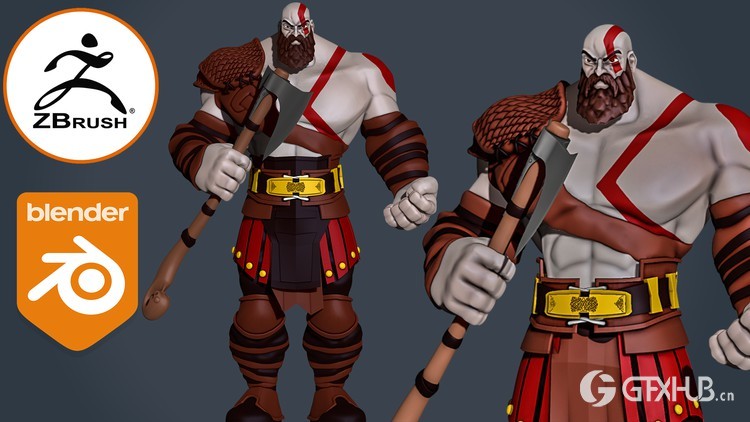 【中文字幕】Zbrush 雕刻风格化角色教程 Sculpting Stylized character Kratos In Zbrush