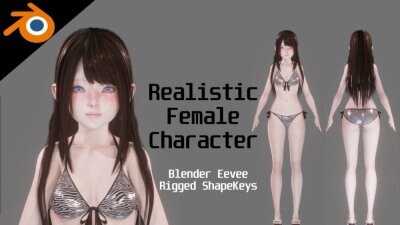Blender 比基尼3d模型 – 逼真的女性角色