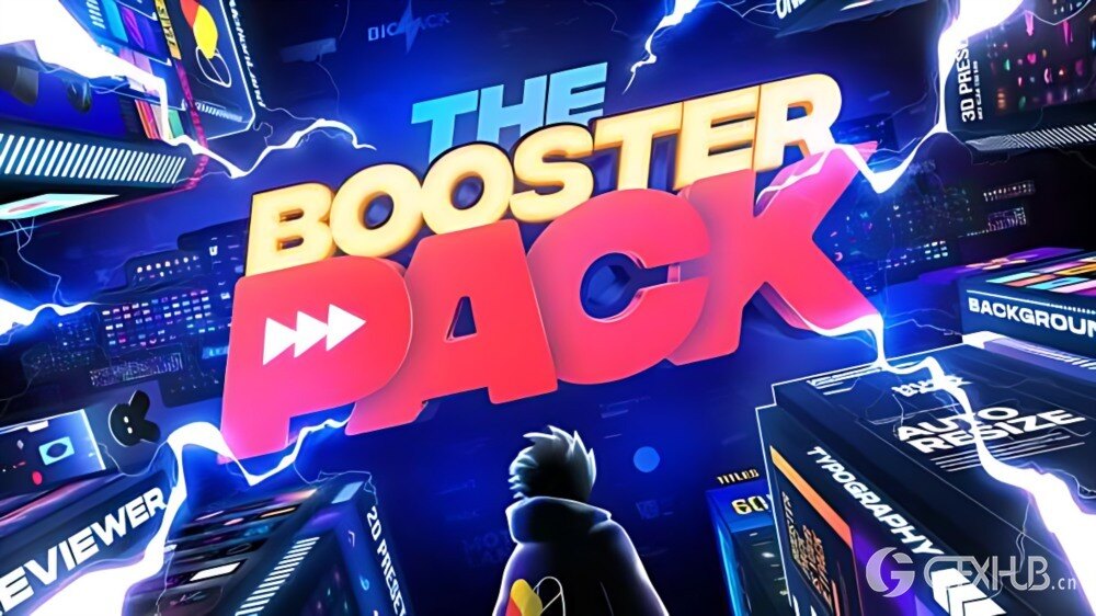 3000种社交媒体图形标题排版转场音效背景图标动画预设 Booster Pack