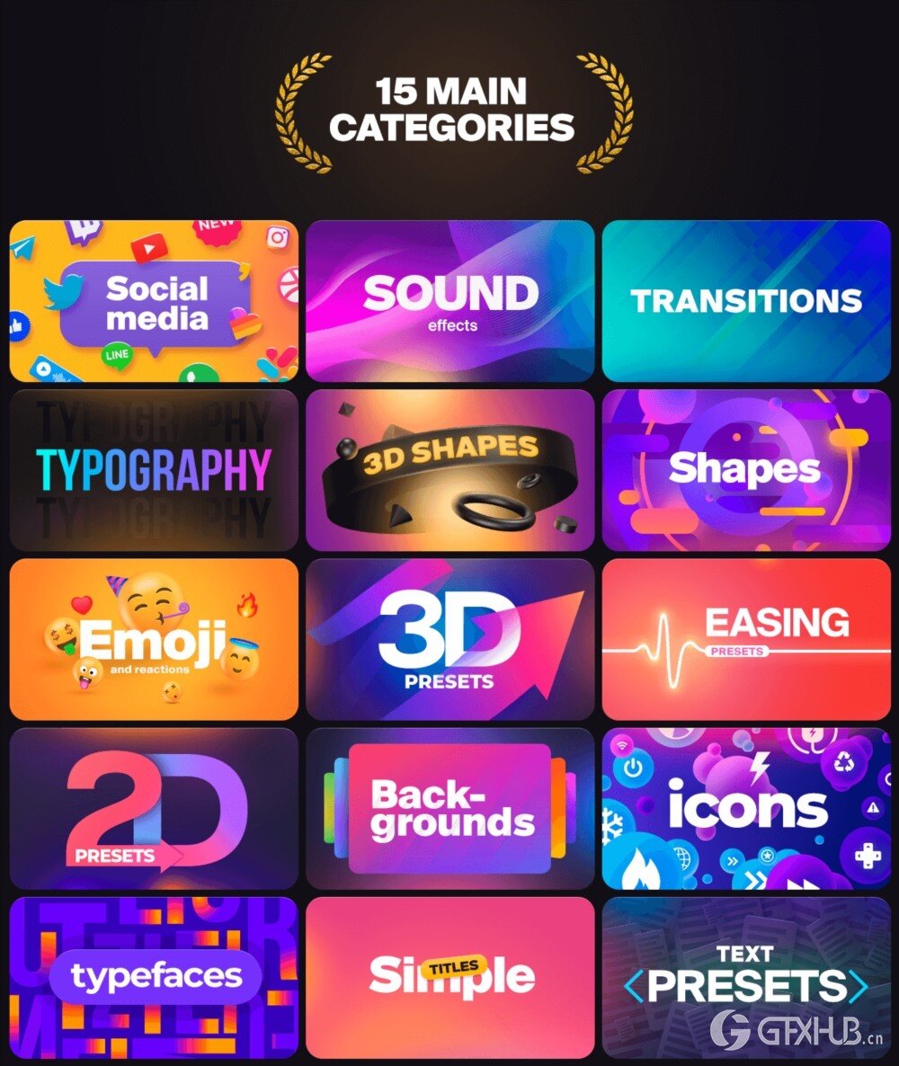 AE脚本-3000种社交媒体图形标题排版转场音效背景图标动画预设 Booster Pack