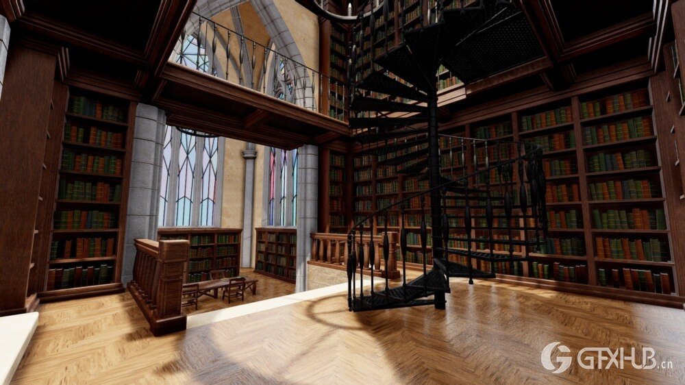 复古图书馆场景资产3D模型 Classic Library For Blender Eevee And Cycles