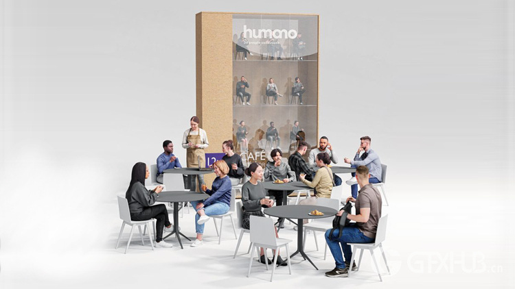 12个咖啡馆休闲人物3D模型 Humano - 2212 - Café 01