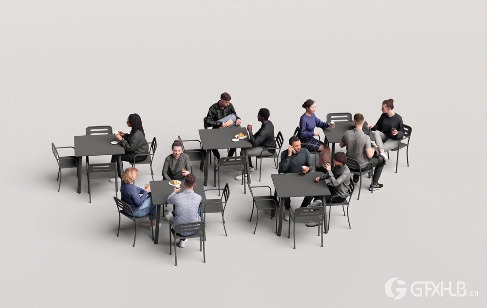 12个咖啡馆休闲人物3D模型 Humano - 2212 - Café 01