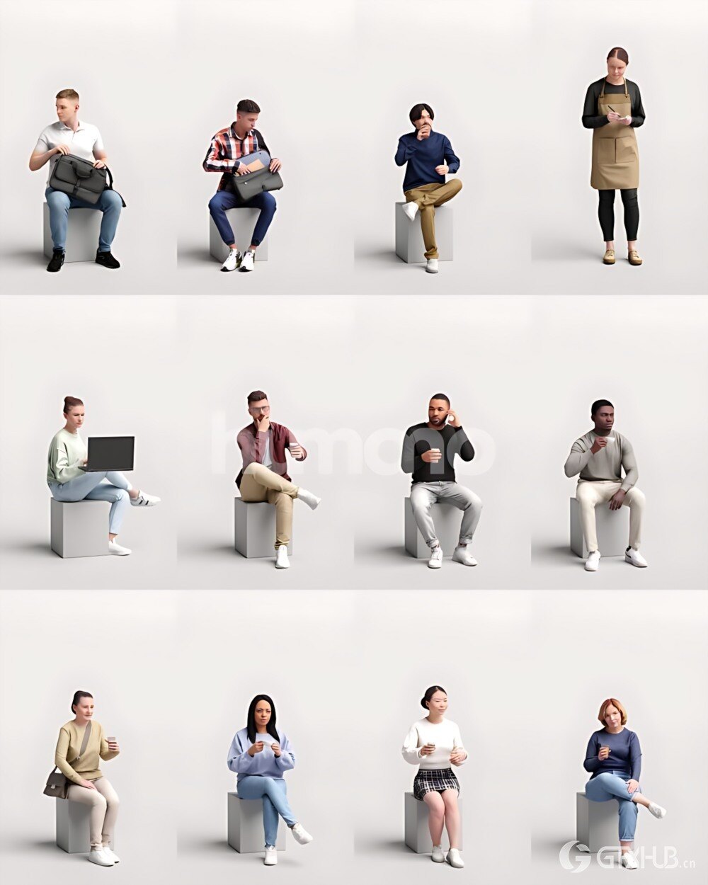 12个咖啡馆休闲人物3D模型 Humano - 2212 - Café 01
