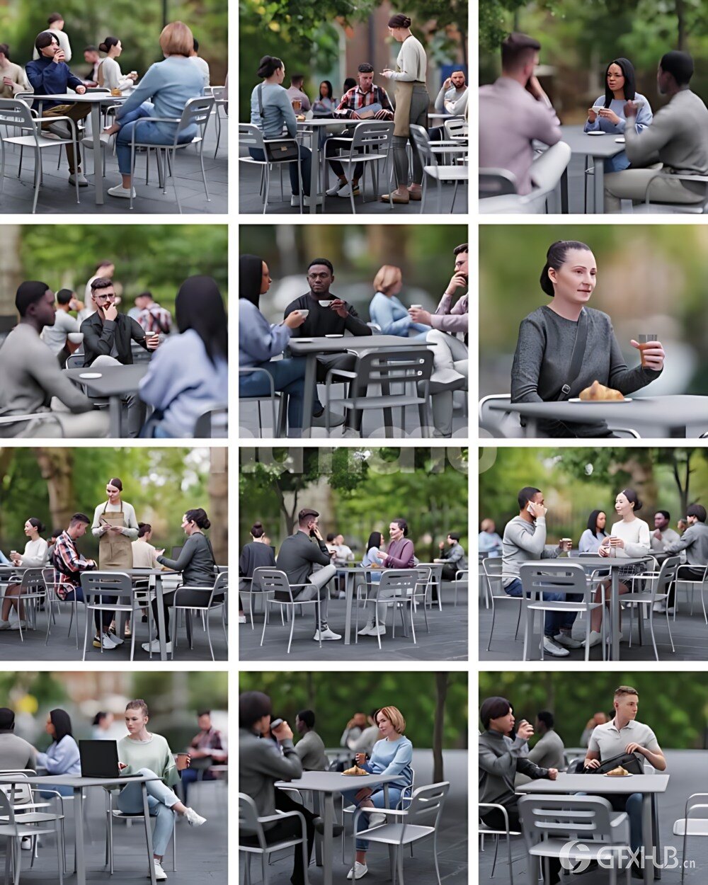 12个咖啡馆休闲人物3D模型 Humano - 2212 - Café 01