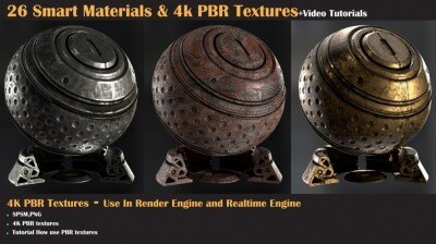 26 种智能材质和 4K PBR 纹理 + 视频教程 – VOL 01