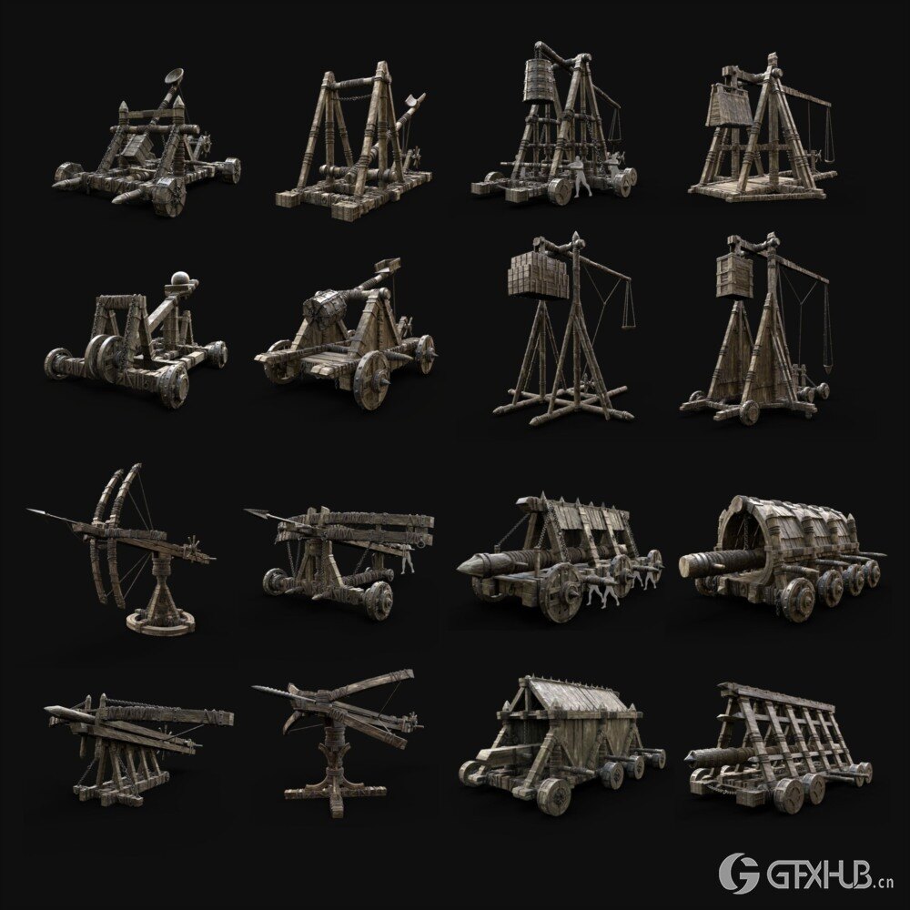 16 款中世纪攻城器械战争机器 3d 模型资产