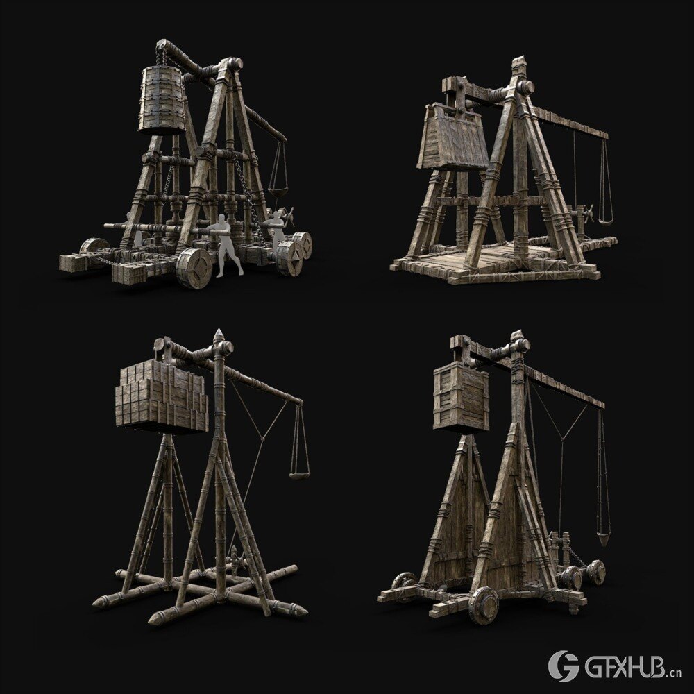 16 款中世纪攻城器械战争机器 3d 模型资产