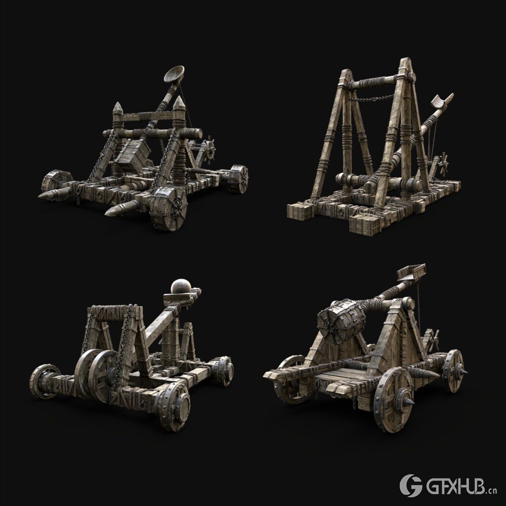 16 款中世纪攻城器械战争机器 3d 模型资产