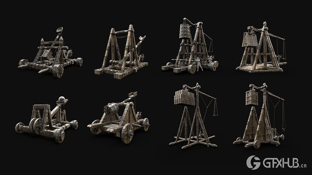 16 款中世纪攻城器械战争机器 3d 模型资产