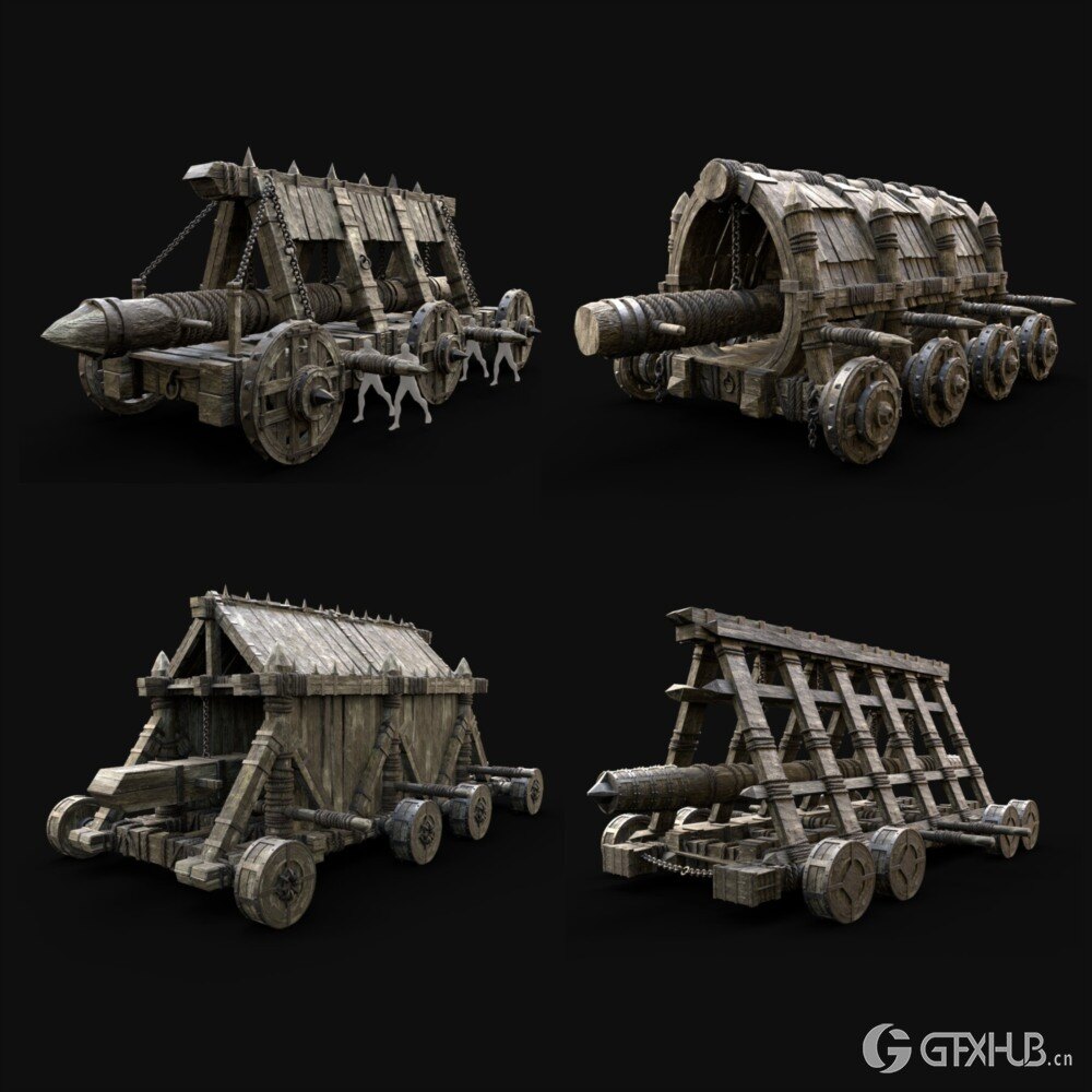 16 款中世纪攻城器械战争机器 3d 模型资产