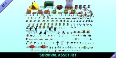 Blender 低多边形卡通生存物品3D模型资产 Stylized Survival Asset Kit