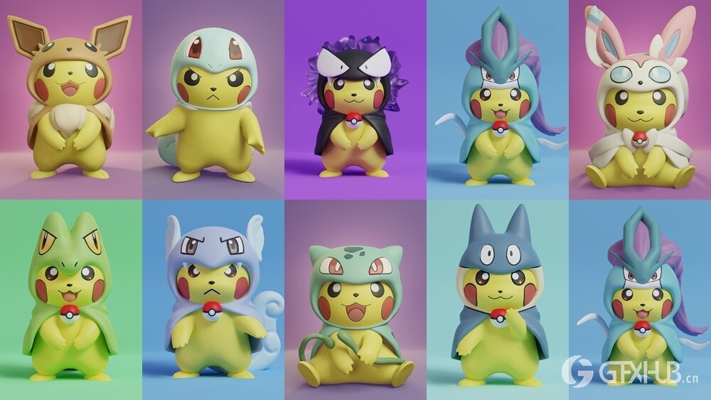 39个皮卡丘角色扮演 3D 打印微缩模型