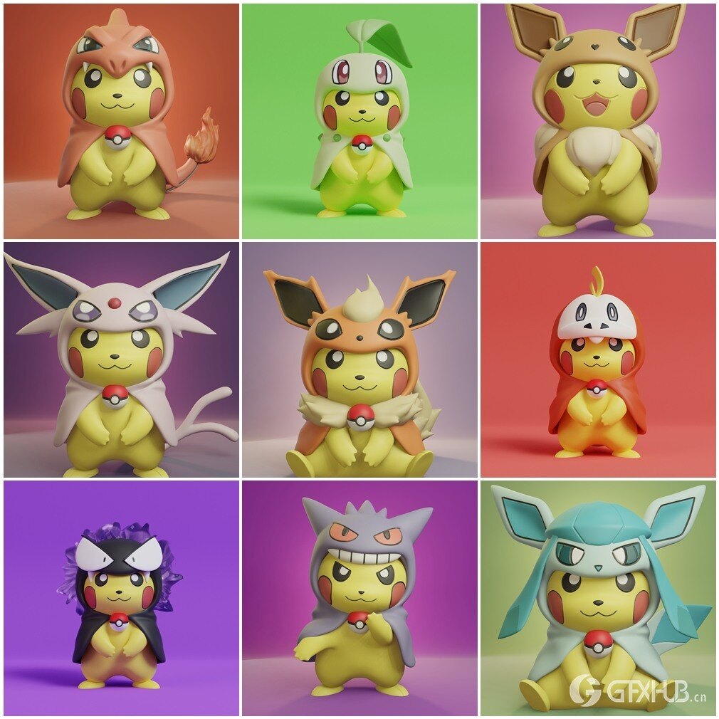 39个皮卡丘角色扮演 3D 打印微缩模型