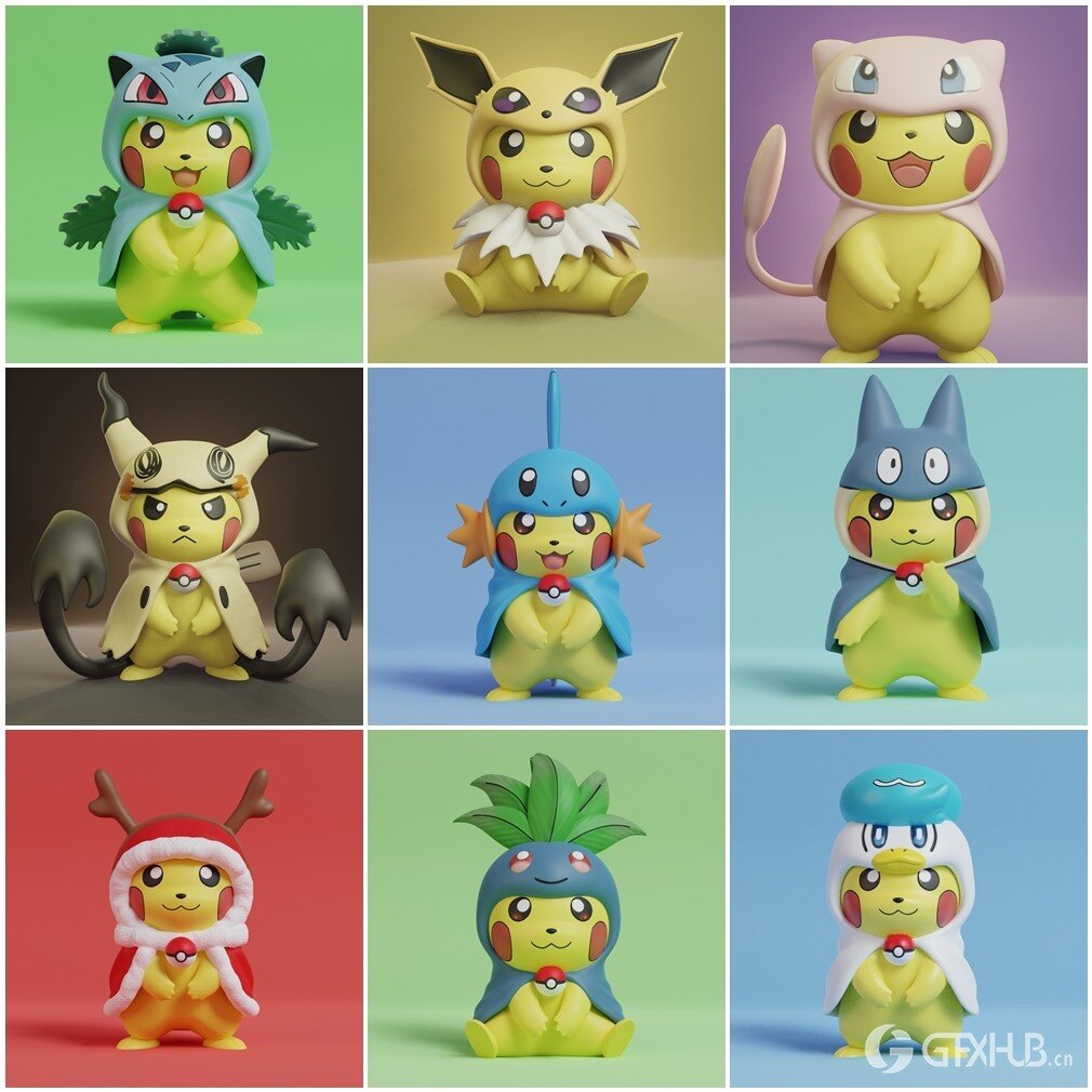 39个皮卡丘角色扮演 3D 打印微缩模型