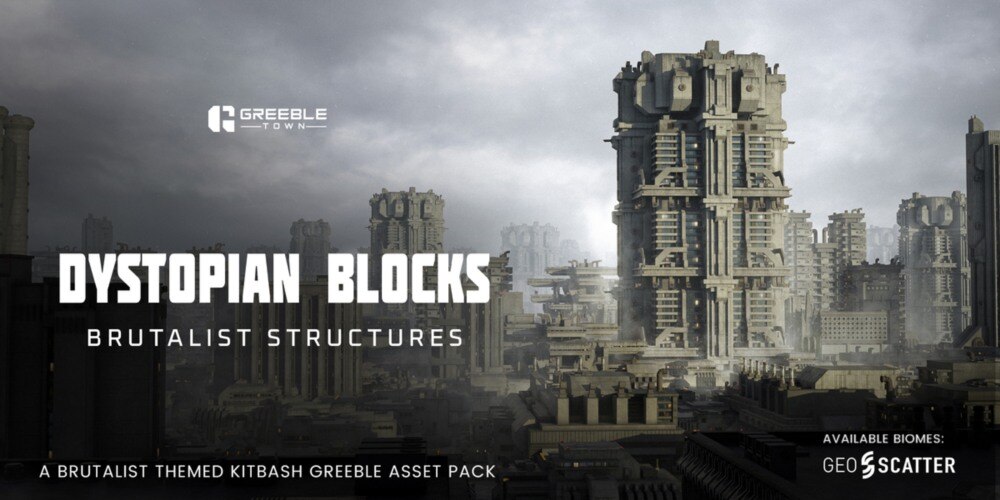 反乌托邦街区 – 野兽派建筑3D模型 Brutalist Structures Kitbash Buildings - GFXHUB