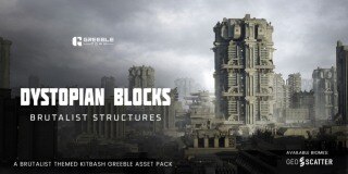 反乌托邦街区 – 野兽派建筑3D模型 Brutalist Structures Kitbash Buildings