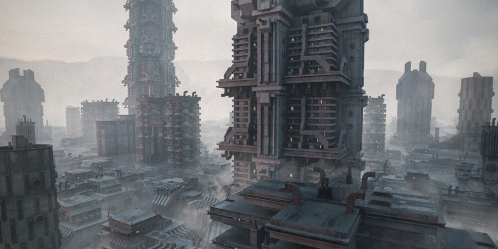 反乌托邦街区 – 野兽派建筑3D模型 Brutalist Structures Kitbash Buildings - GFXHUB