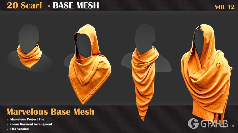 20组围巾3D模型 20 Scarf BASE MESH - VOL 12